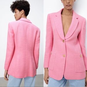 Zara textured weave blazer, pink